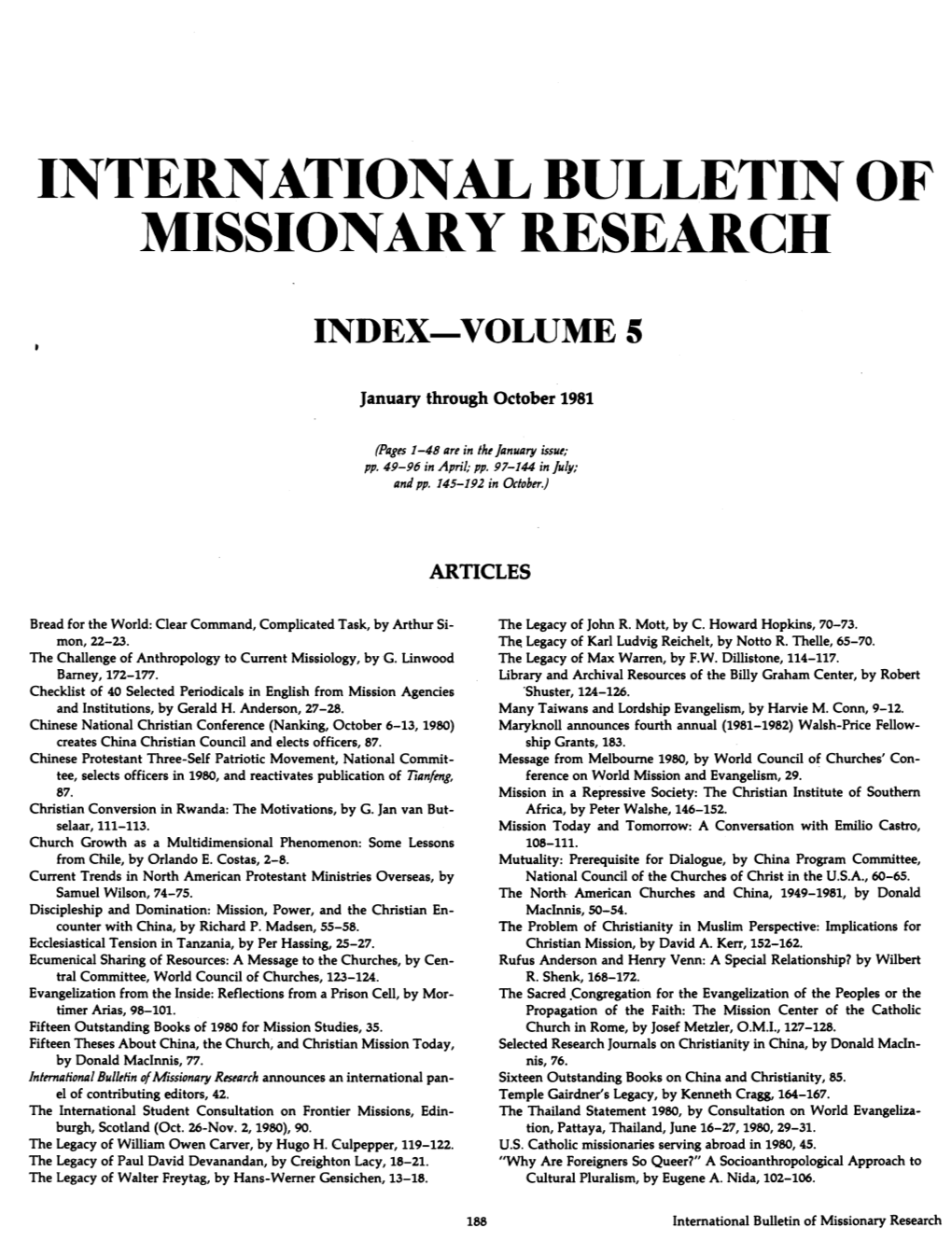 International Bulletin of Missionary Research