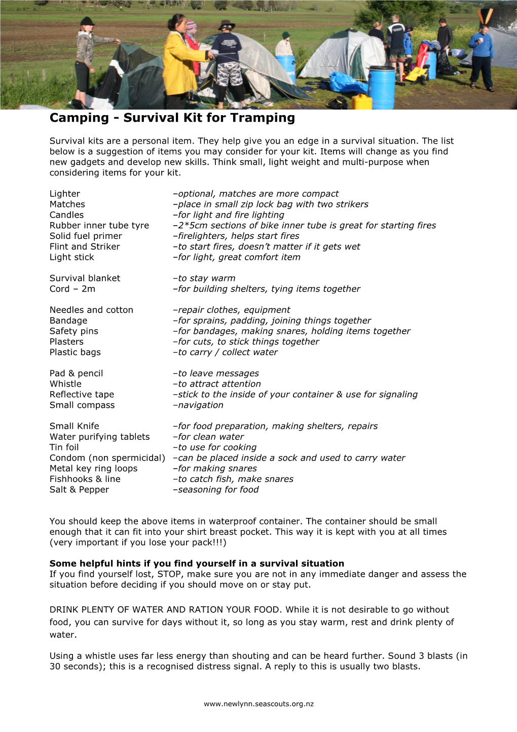 Camping - Survival Kit for Tramping