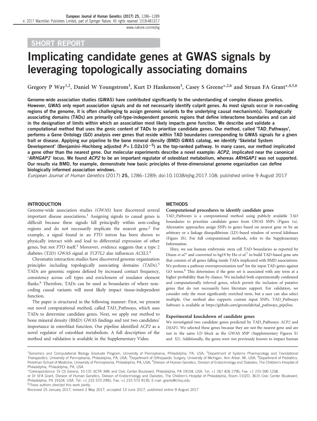 Implicating Candidate Genes at GWAS Signals by Leveraging Topologically Associating Domains