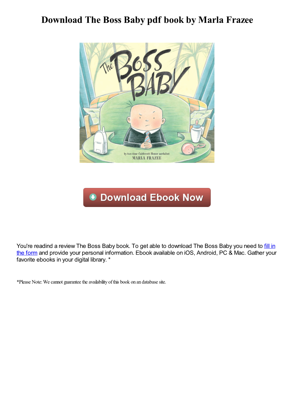 The Boss Baby Pdf Book by Marla Frazee