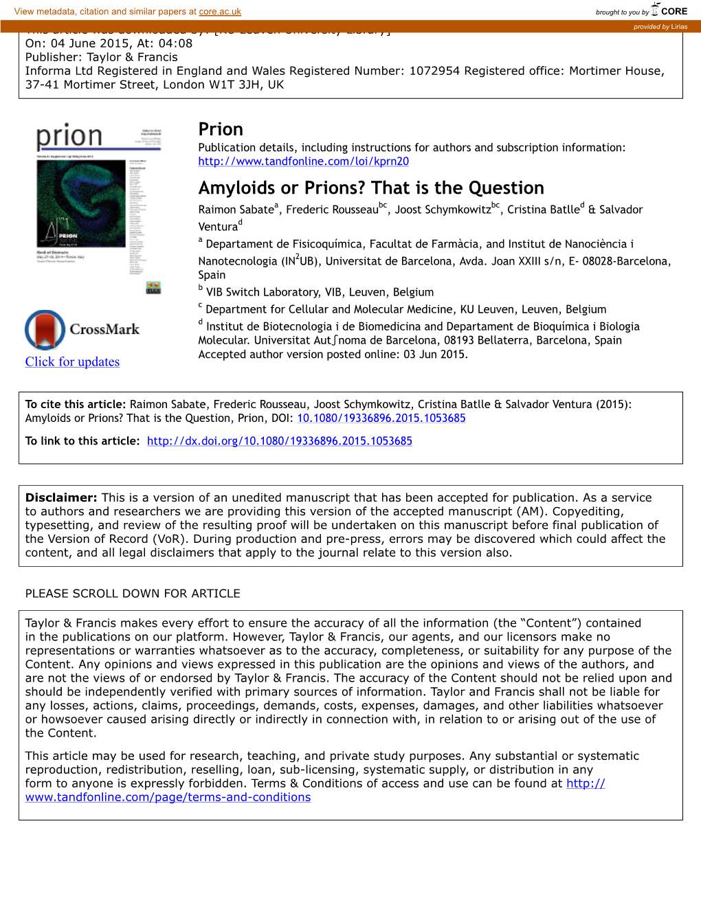 Prion Amyloids Or Prions?