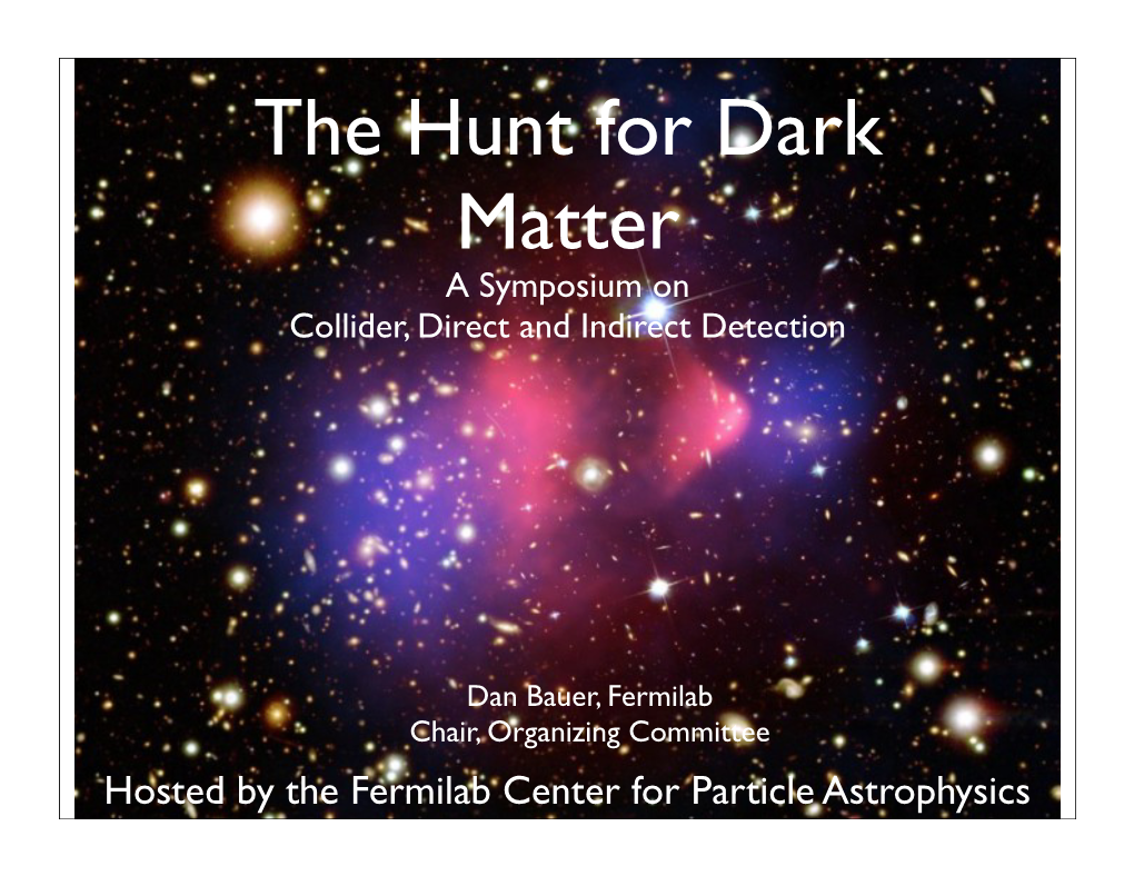 The Hunt for Dark Matter a Symposium on Collider, Direct and Indirect Detection