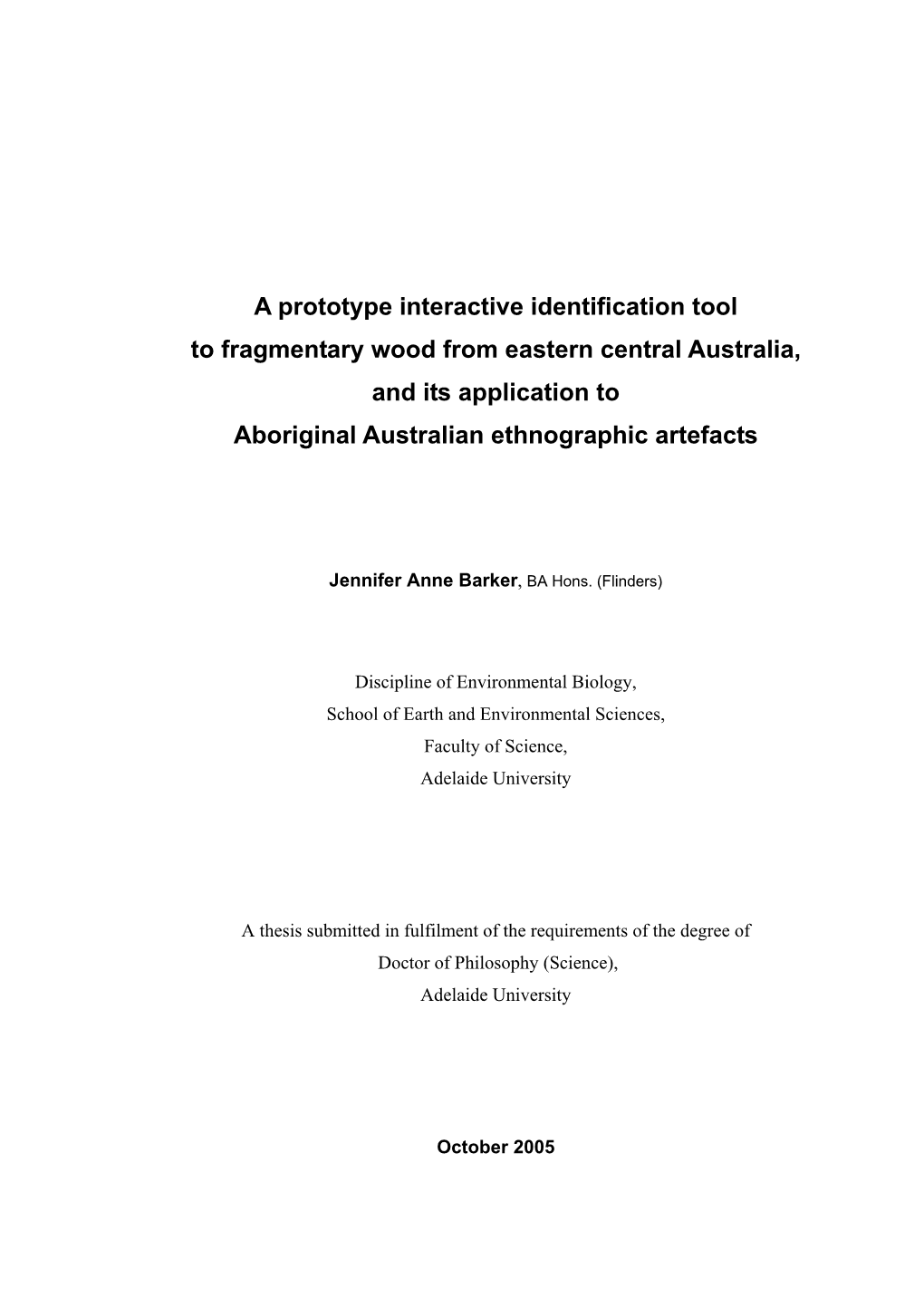 A Prototype Interactive Identification Tool to Fragmentary Wood from Eastern Central Australia, and Its Application to Aboriginal Australian Ethnographic Artefacts