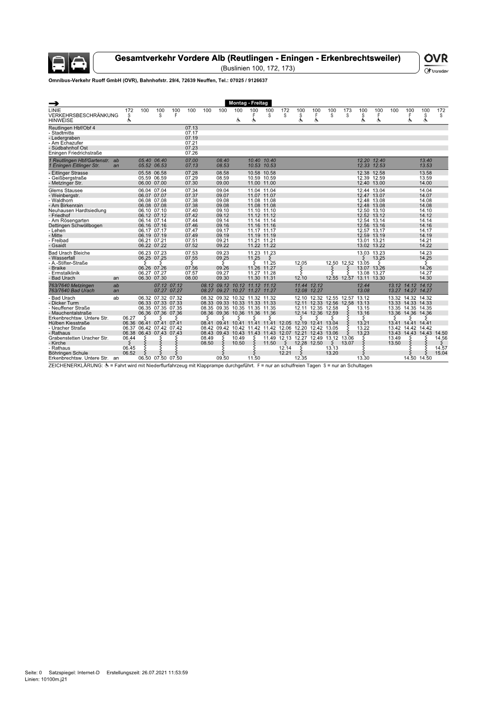 Reutlingen - Eningen - Erkenbrechtsweiler) (Buslinien 100, 172, 173)