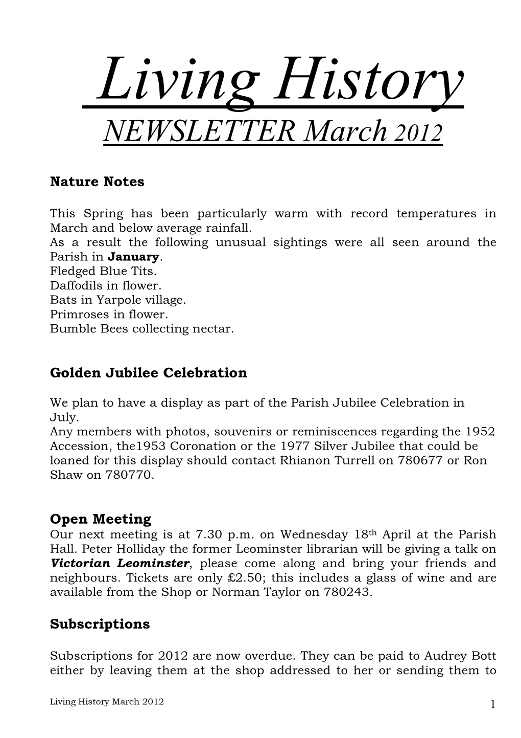 NEWSLETTER March 2012