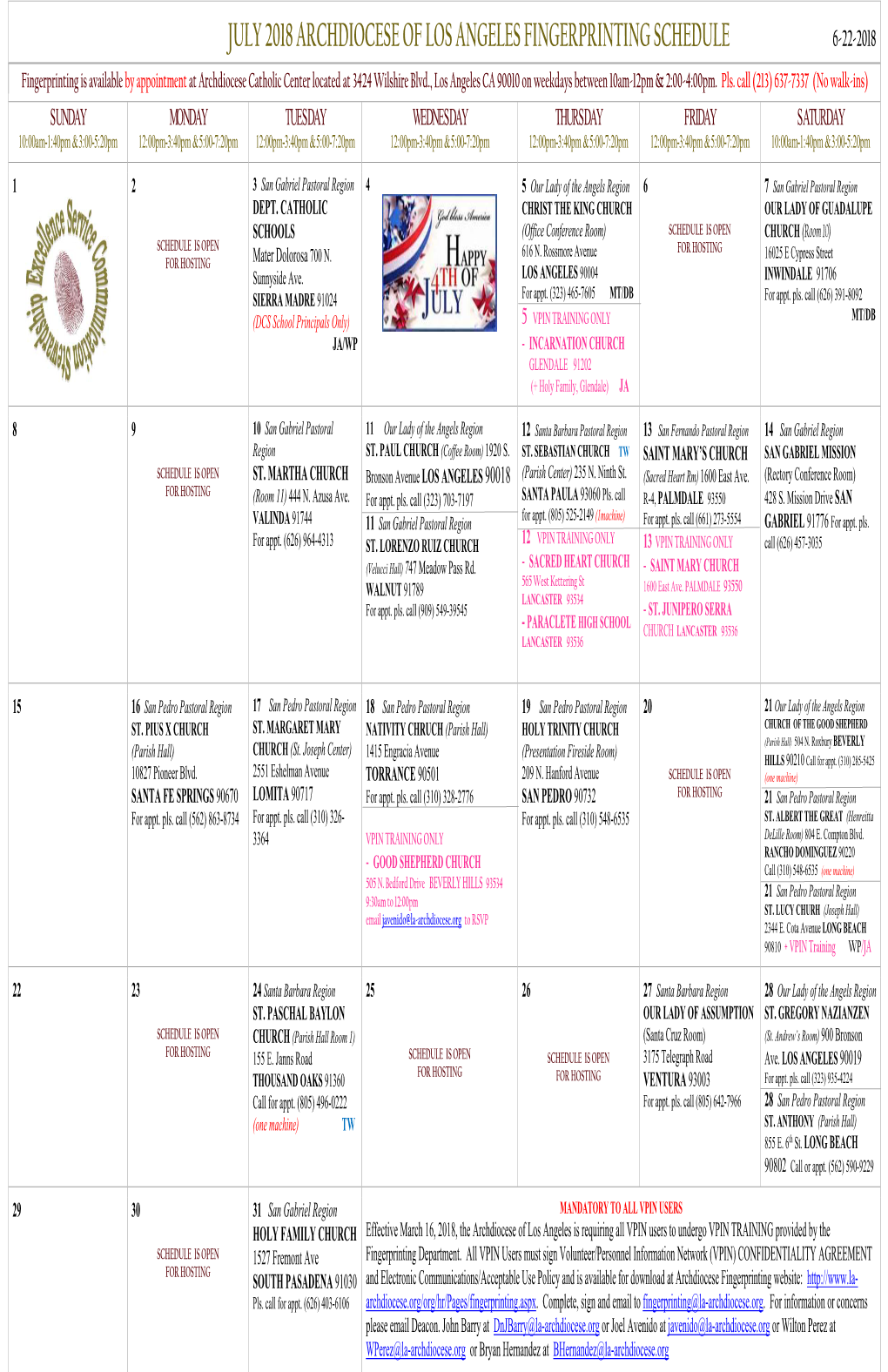 July 2018 Archdiocese of Los Angeles Fingerprinting
