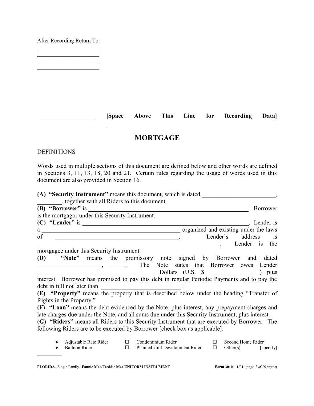 Florida Security Instrument (Form 3010): Word