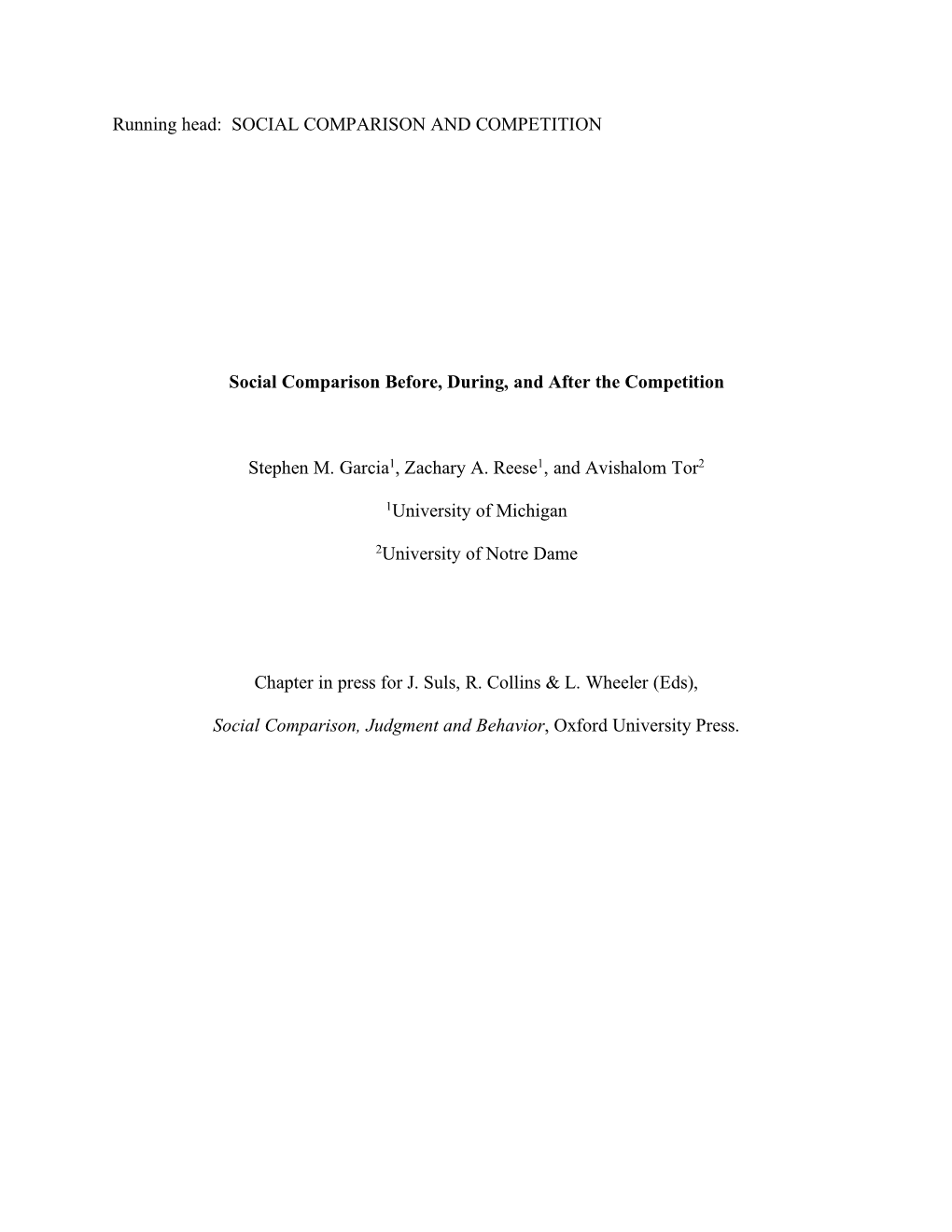 Social Comparison and Competition Chapter in Press
