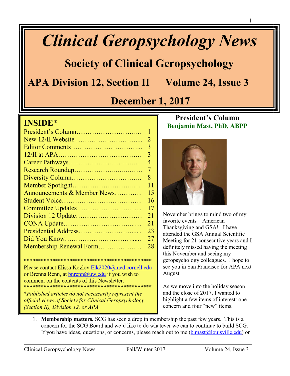 Clinical Geropsychology News