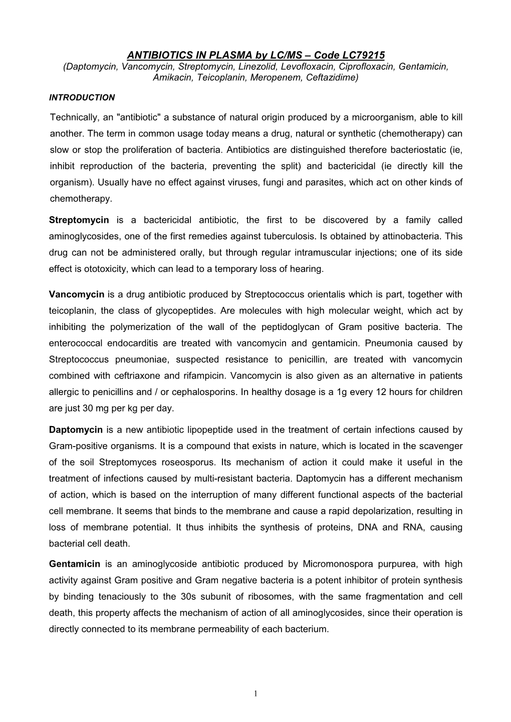 ANTIBIOTICS in PLASMA by LC/MS – Code LC79215