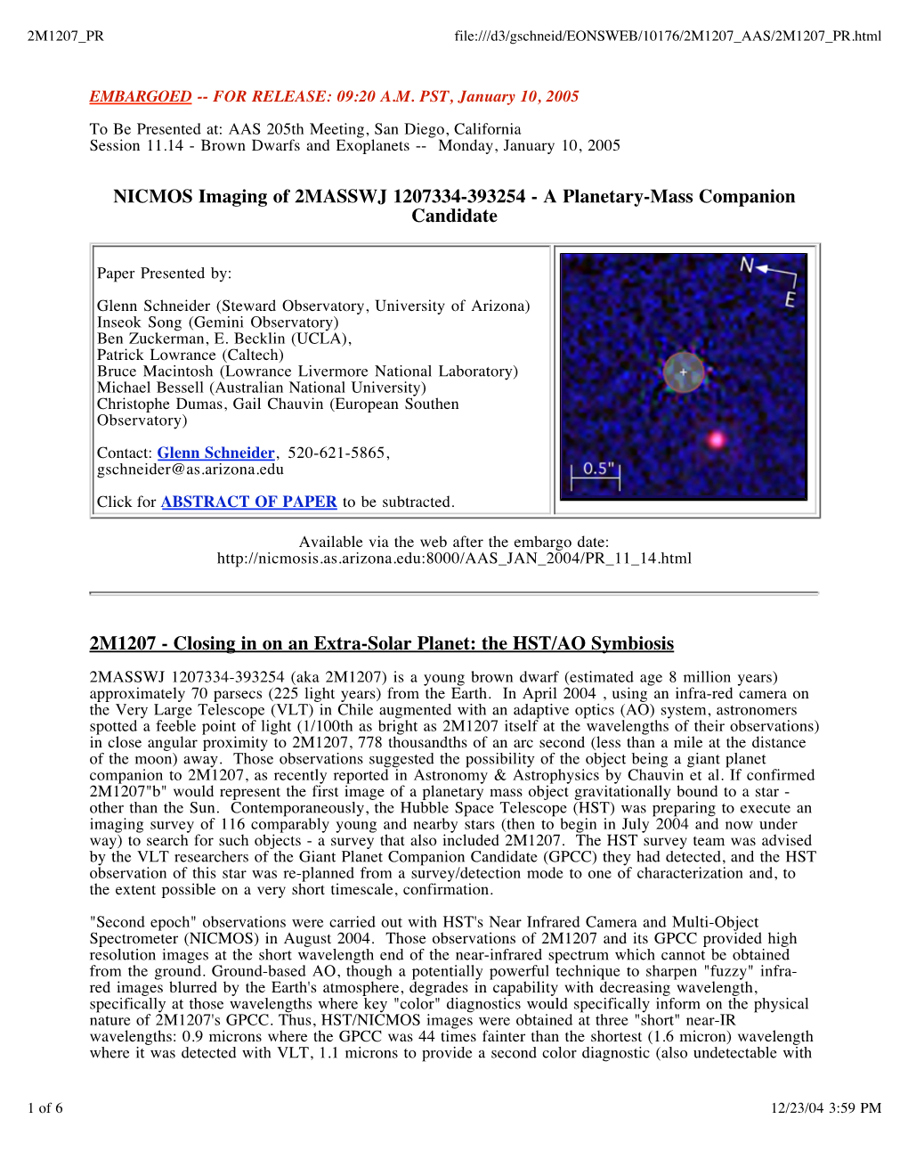 A Planetary-Mass Companion Candidate 2M1207