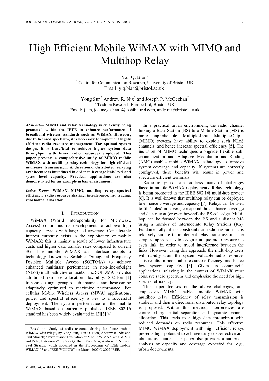 High Efficient Mobile Wimax with MIMO and Multihop Relay