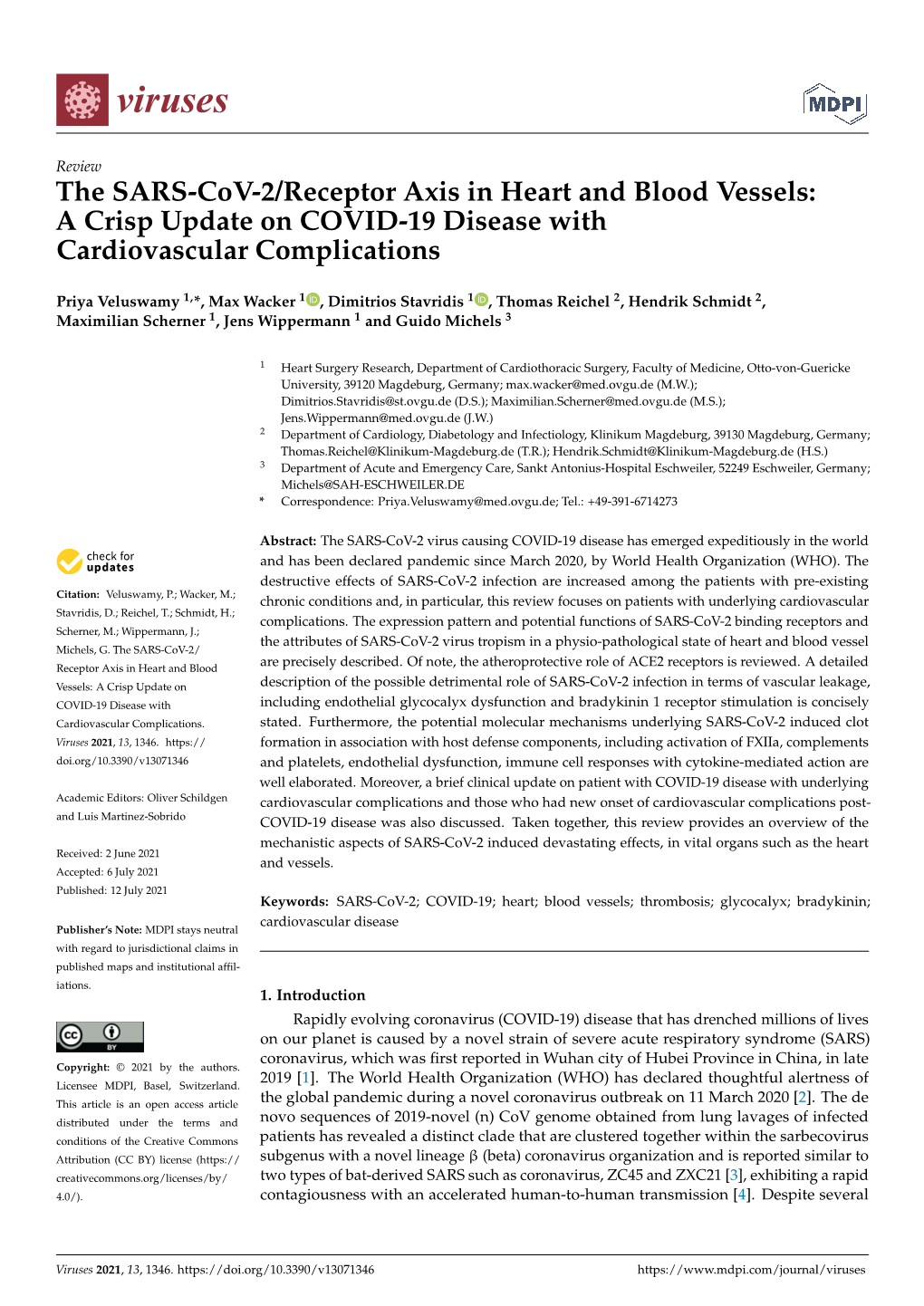 The SARS-Cov-2/Receptor Axis in Heart and Blood Vessels: a Crisp Update on COVID-19 Disease with Cardiovascular Complications