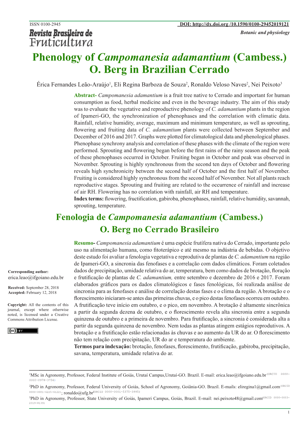 Phenology of Campomanesia Adamantium (Cambess.) O. Berg In