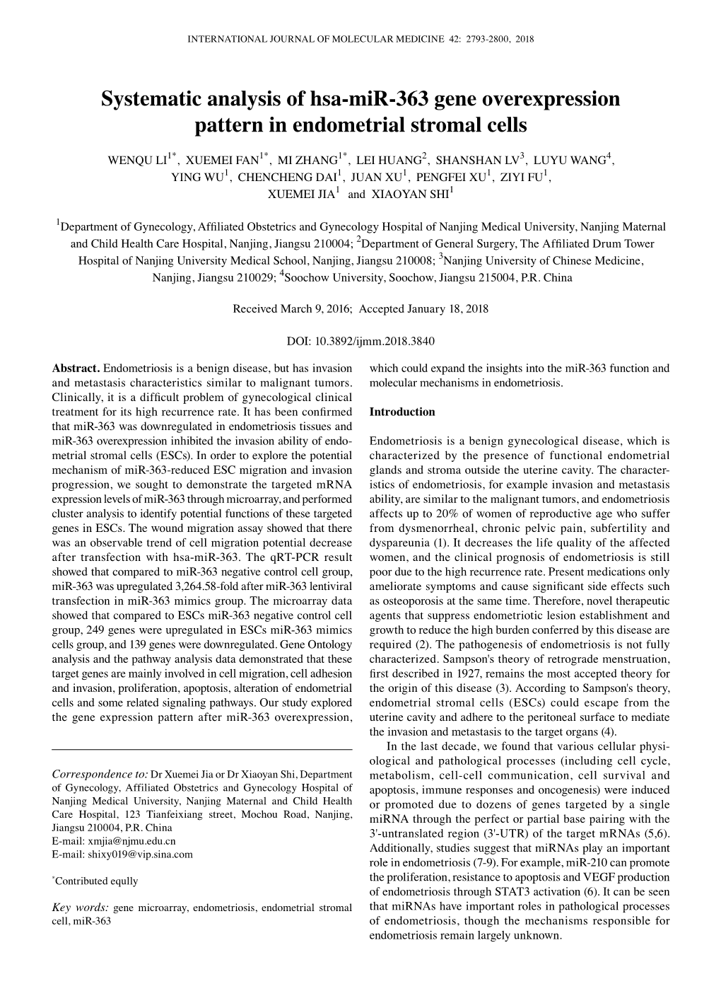 Systematic Analysis of Hsa-Mir-363 Gene Overexpression Pattern in Endometrial Stromal Cells