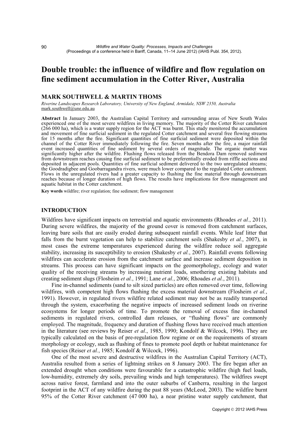 The Influence of Wildfire and Flow Regulation on Fine Sediment Accumulation in the Cotter River, Australia