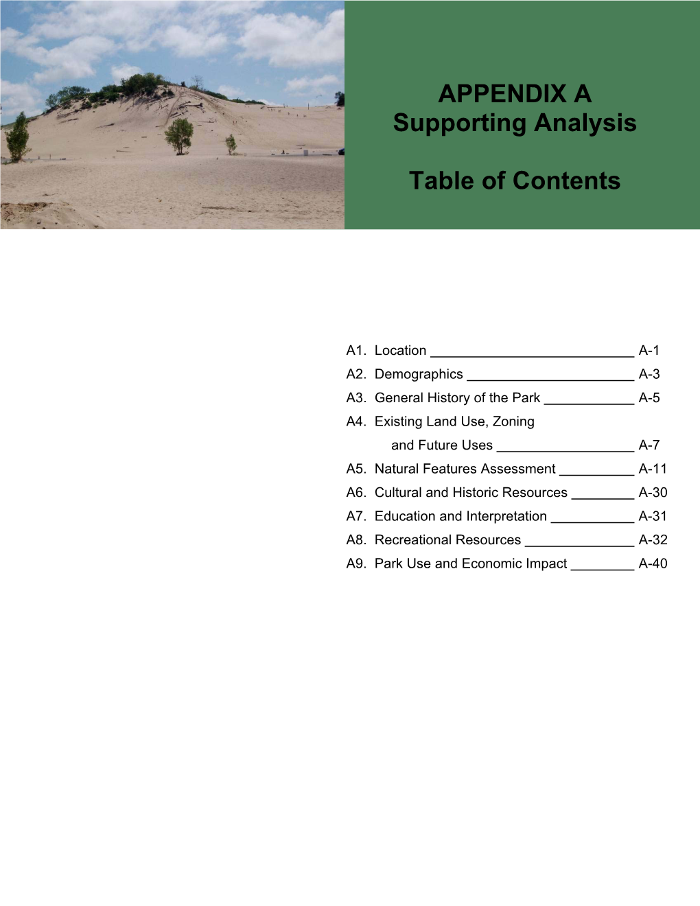 APPENDIX a Supporting Analysis Table of Contents