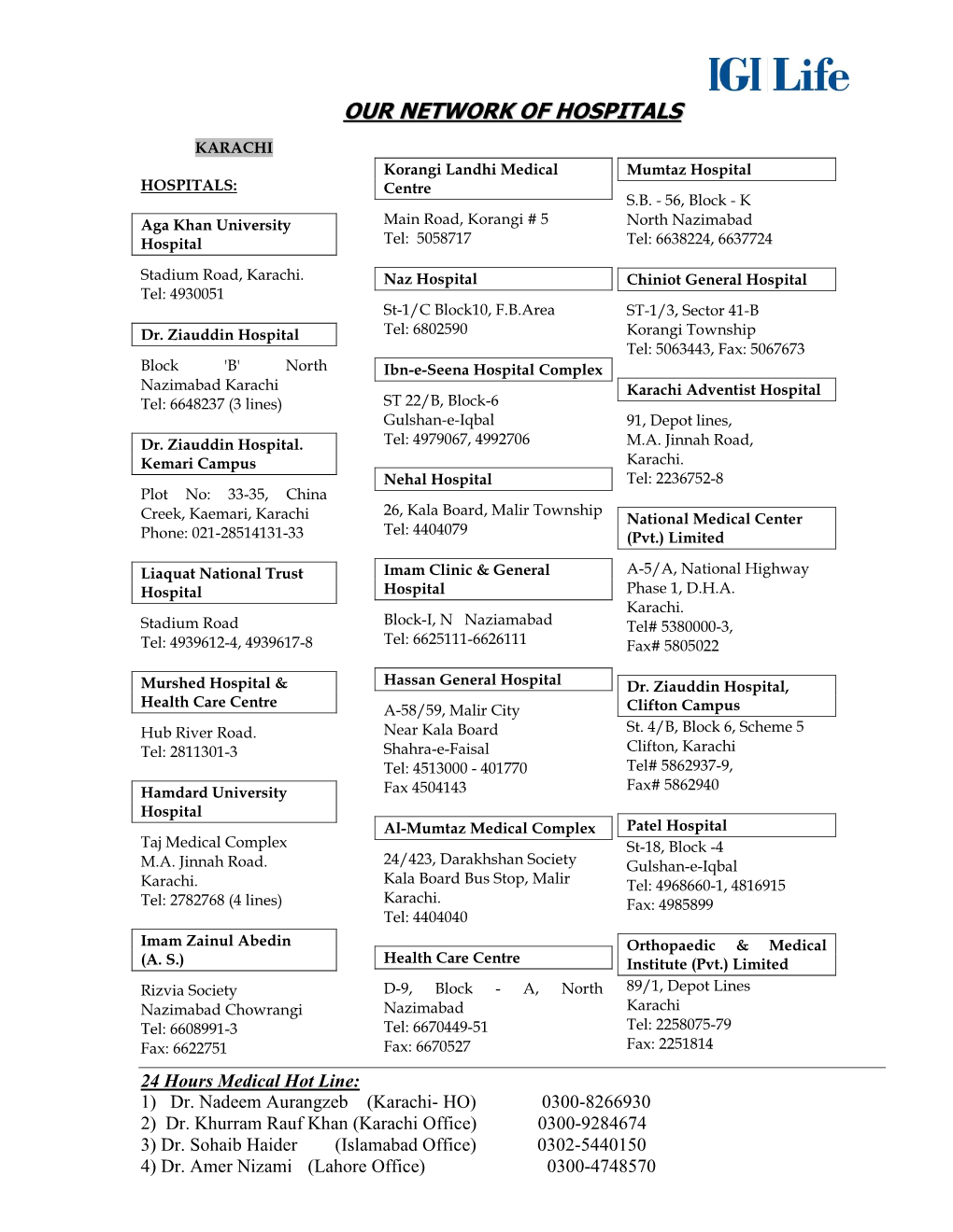 List of Hospitals