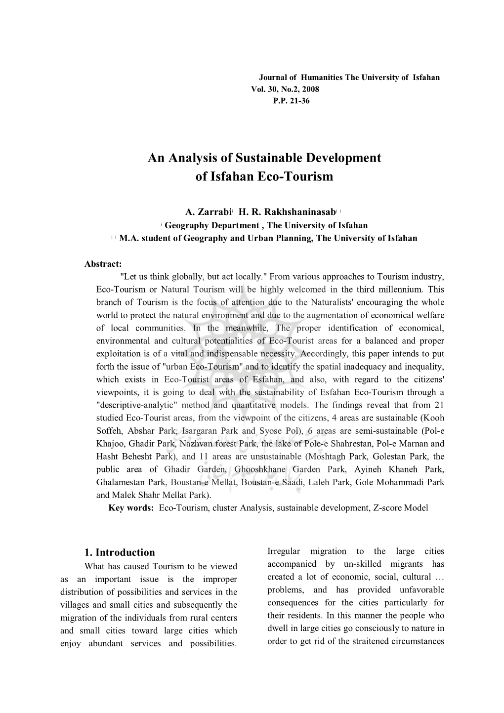 An Analysis of Sustainable Development of Isfahan Eco-Tourism