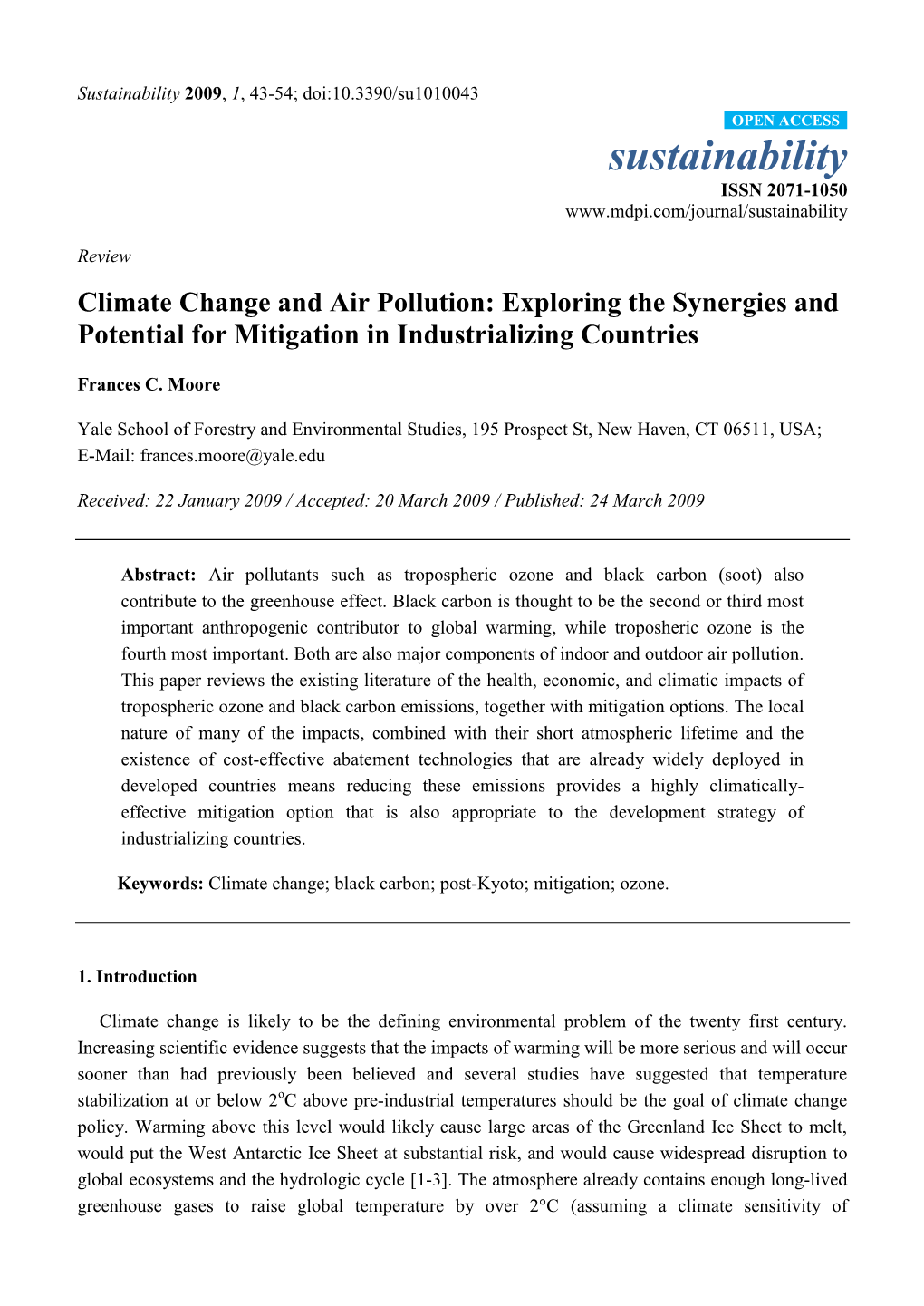 Climate Change and Air Pollution: Exploring the Synergies and Potential for Mitigation in Industrializing Countries