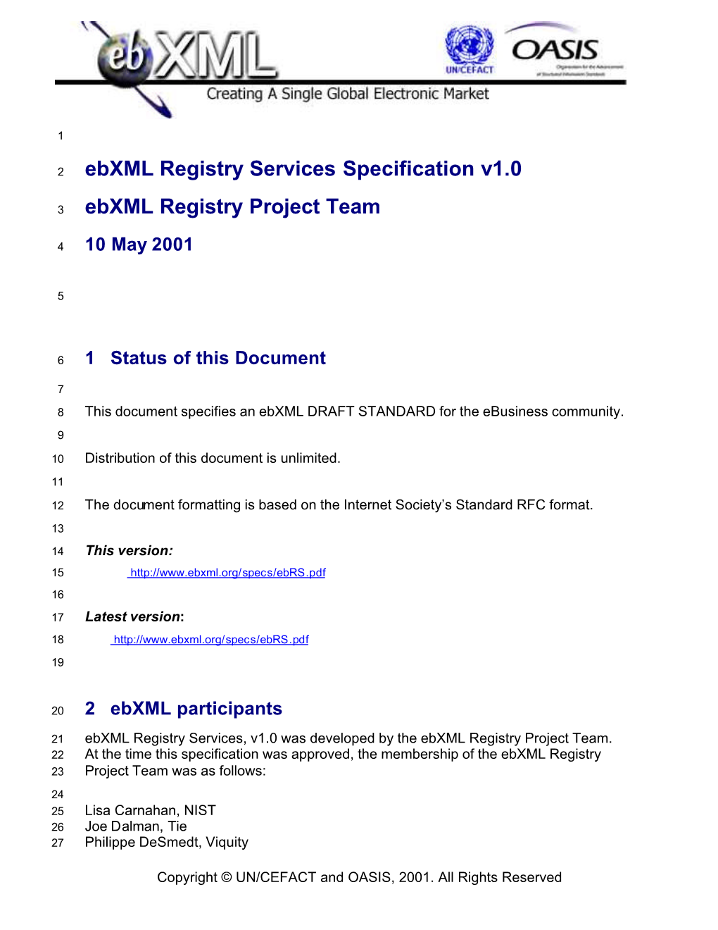 Ebxml Registry Services Specification V1.0