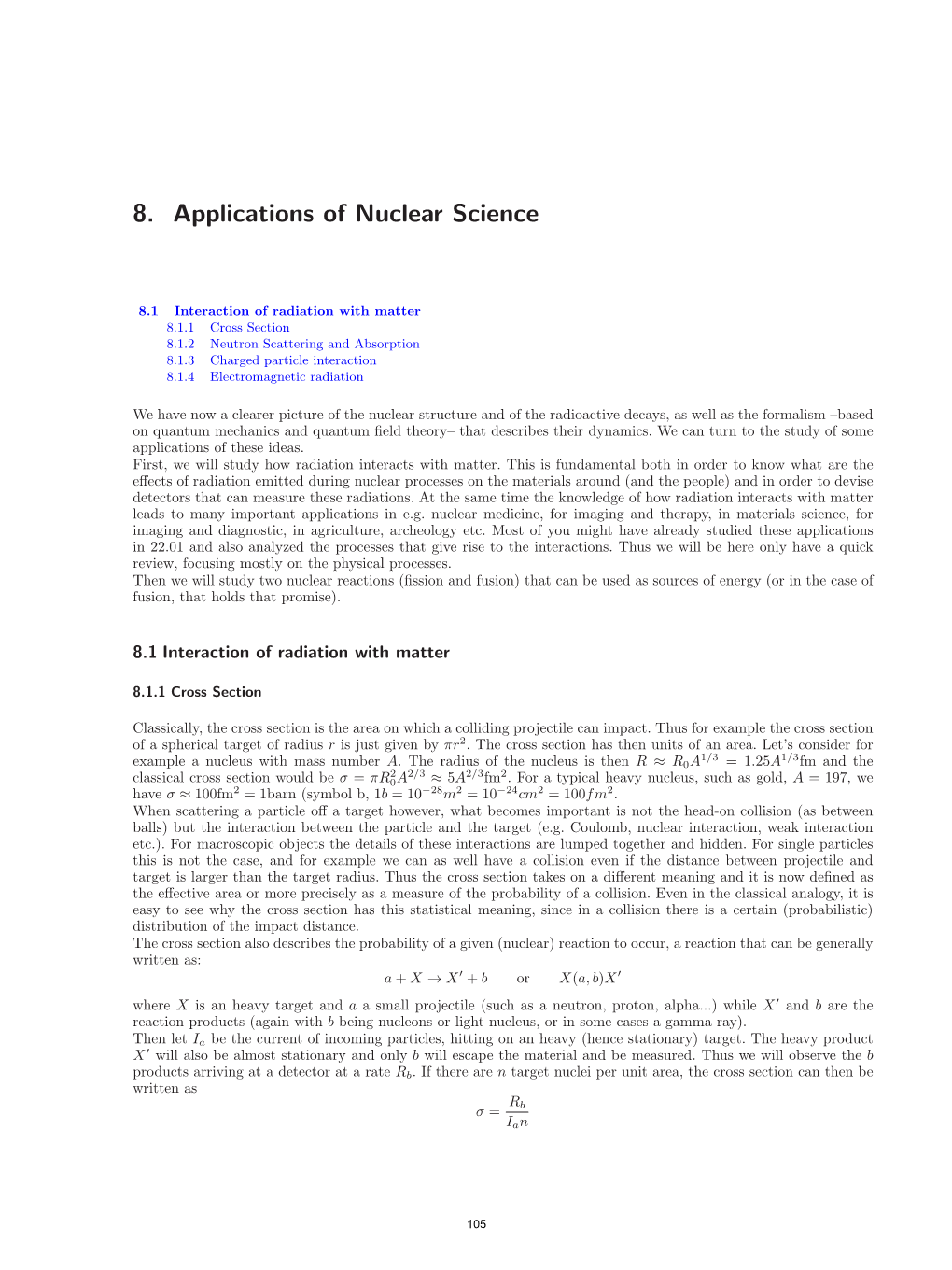 Lecture Notes, Chapter 8. Applications of Nuclear Science