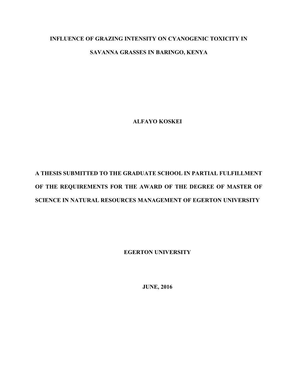 Influence of Grazing Intensity on Cyanogenic Toxicity In