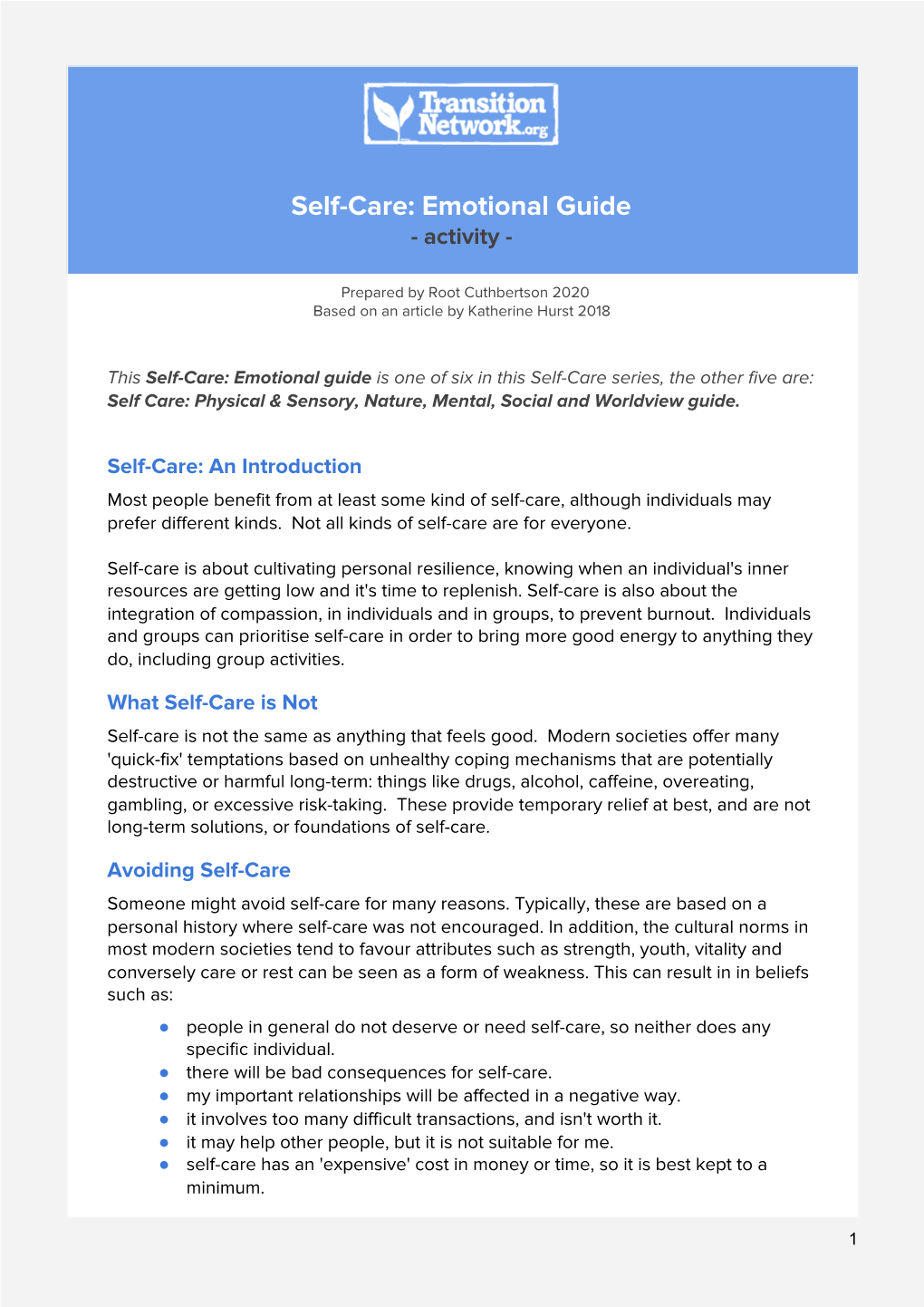 Self-Care: Emotional Guide - Activity