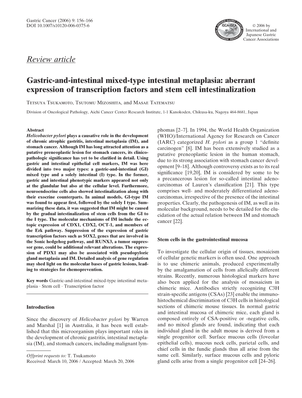 Gastric-And-Intestinal Mixed-Type Intestinal Metaplasia: Aberrant Expression of Transcription Factors and Stem Cell Intestinalization