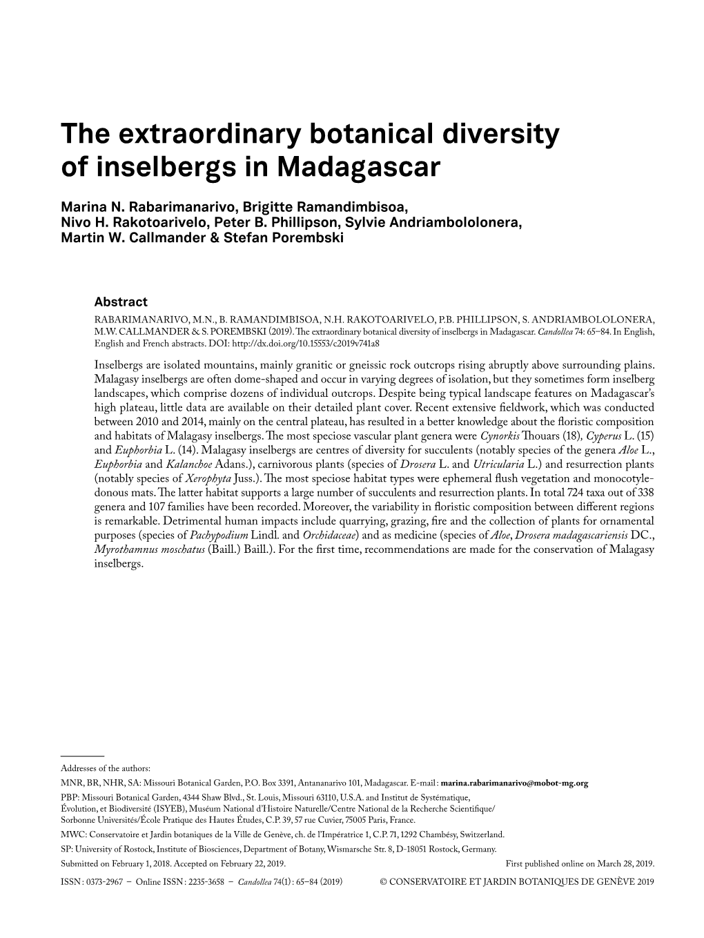 The Extraordinary Botanical Diversity of Inselbergs in Madagascar