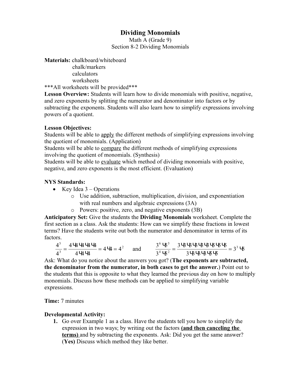 Dividing Monomials