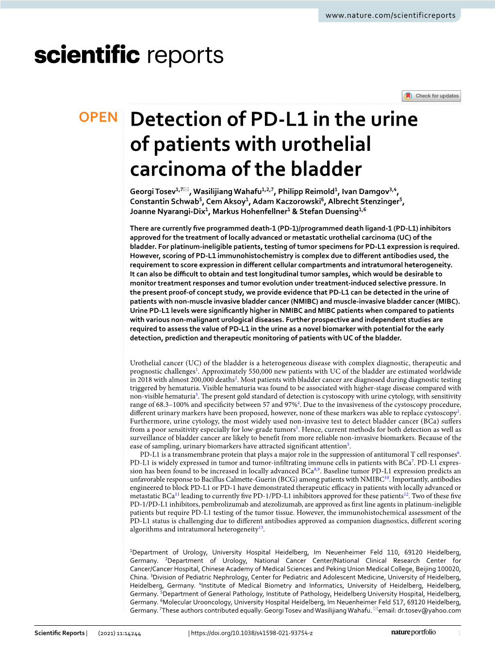 Detection of PD-L1 in the Urine of Patients with Urothelial Carcinoma Of