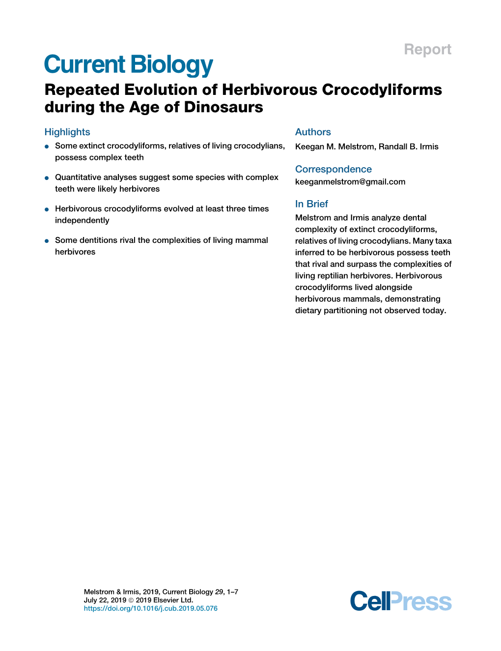 Repeated Evolution of Herbivorous Crocodyliforms During the Age of Dinosaurs