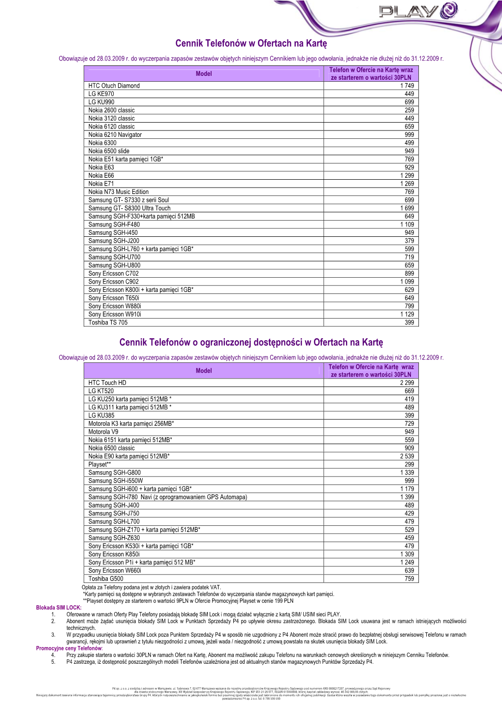 Cennik Telefonw W Ofercie Play
