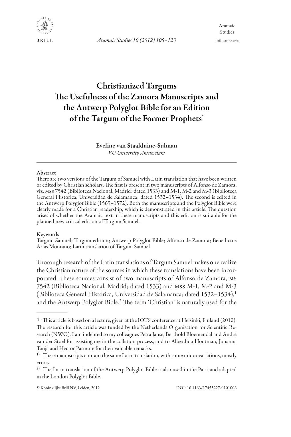 Christianized Targums 吀e Usefulness of the Zamora Manuscripts and The