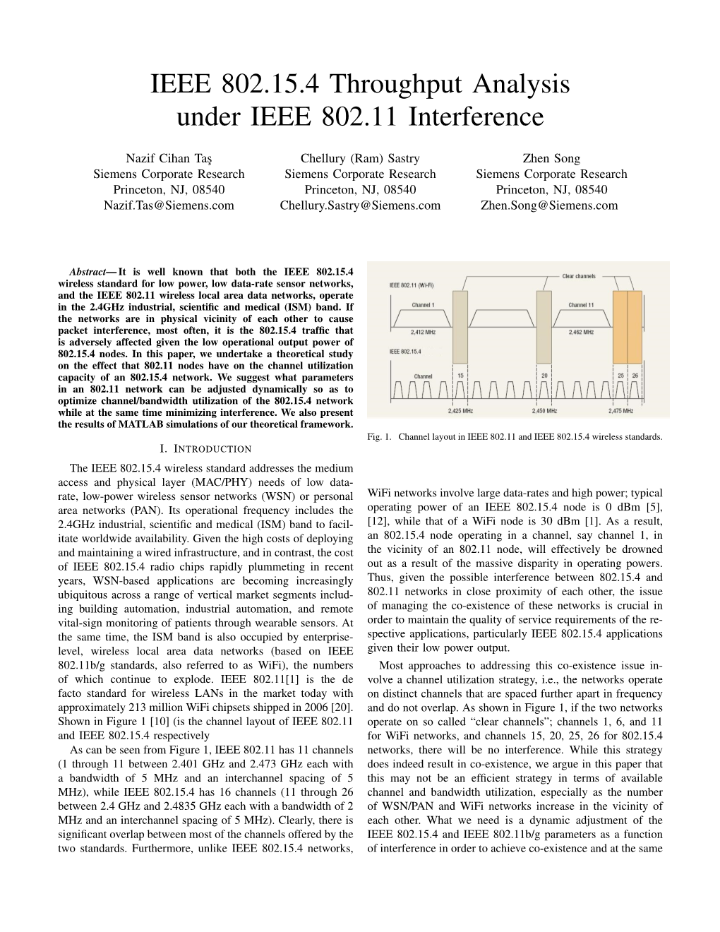 IEEE 802.15.4 Throughput Analysis Under IEEE 802.11 Interference