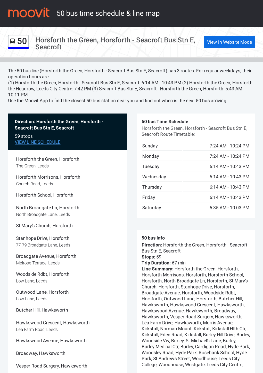 50 Bus Time Schedule & Line Route