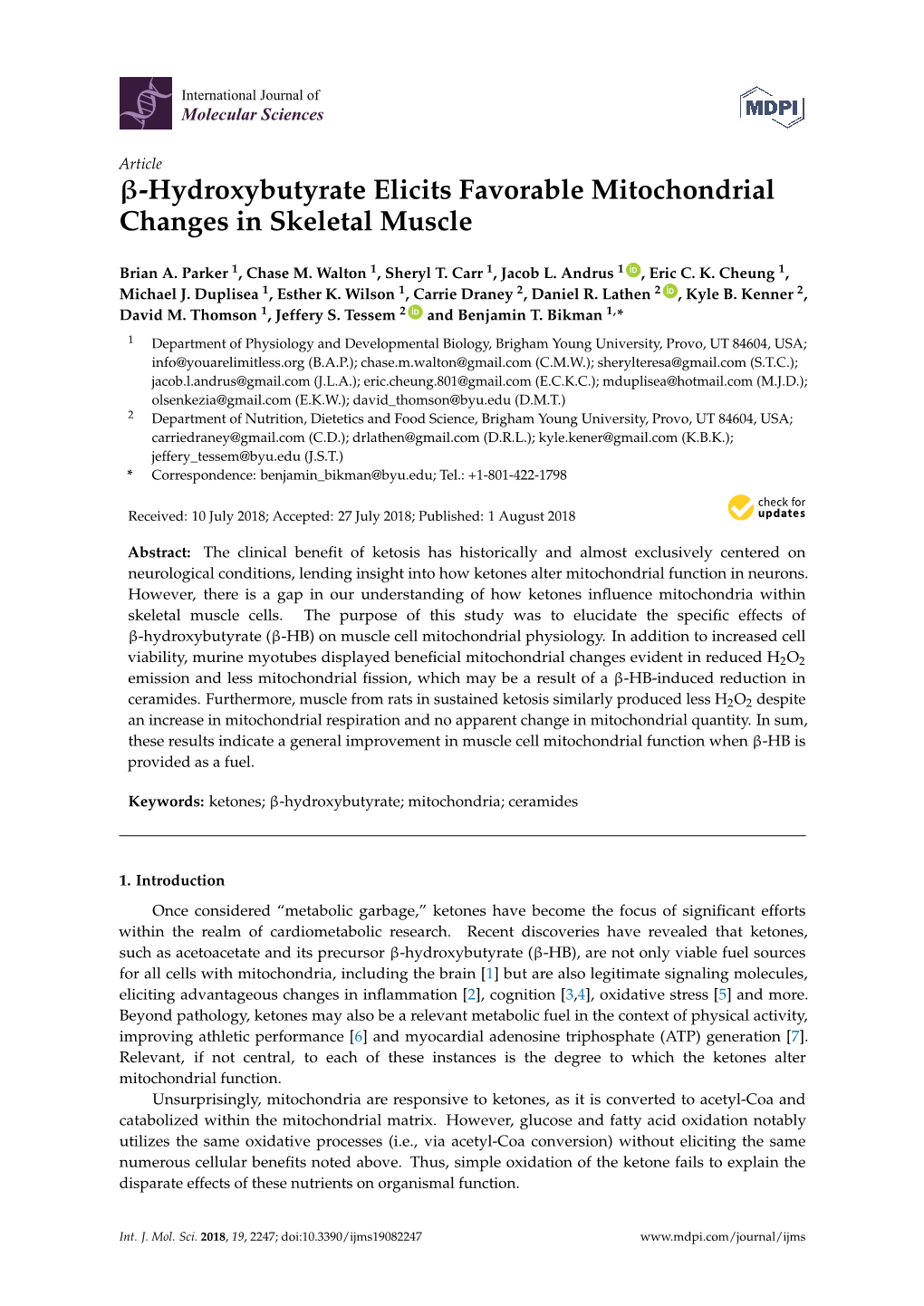 Hydroxybutyrate Elicits Favorable Mitochondrial Changes in Skeletal Muscle