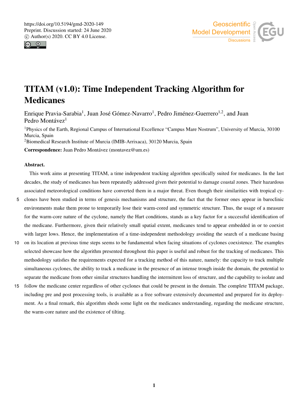 TITAM (V1.0): Time Independent Tracking Algorithm for Medicanes