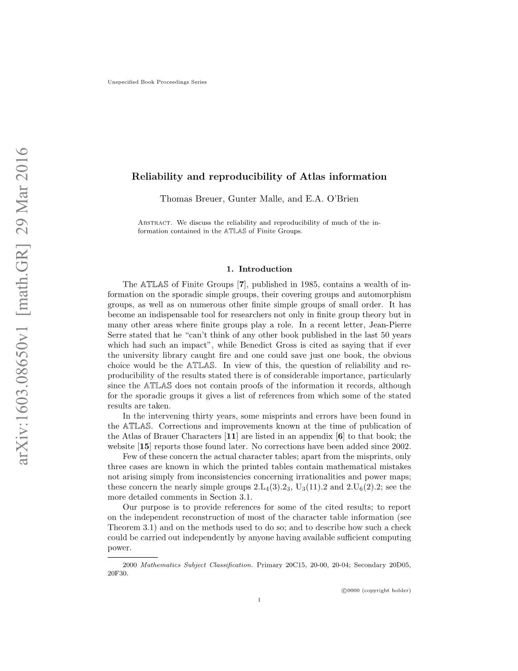 Reliability and Reproducibility of Atlas Information 3