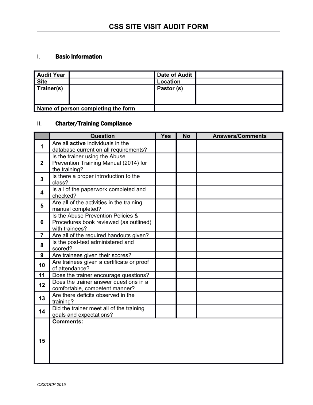 Css Site Visit Audit Form