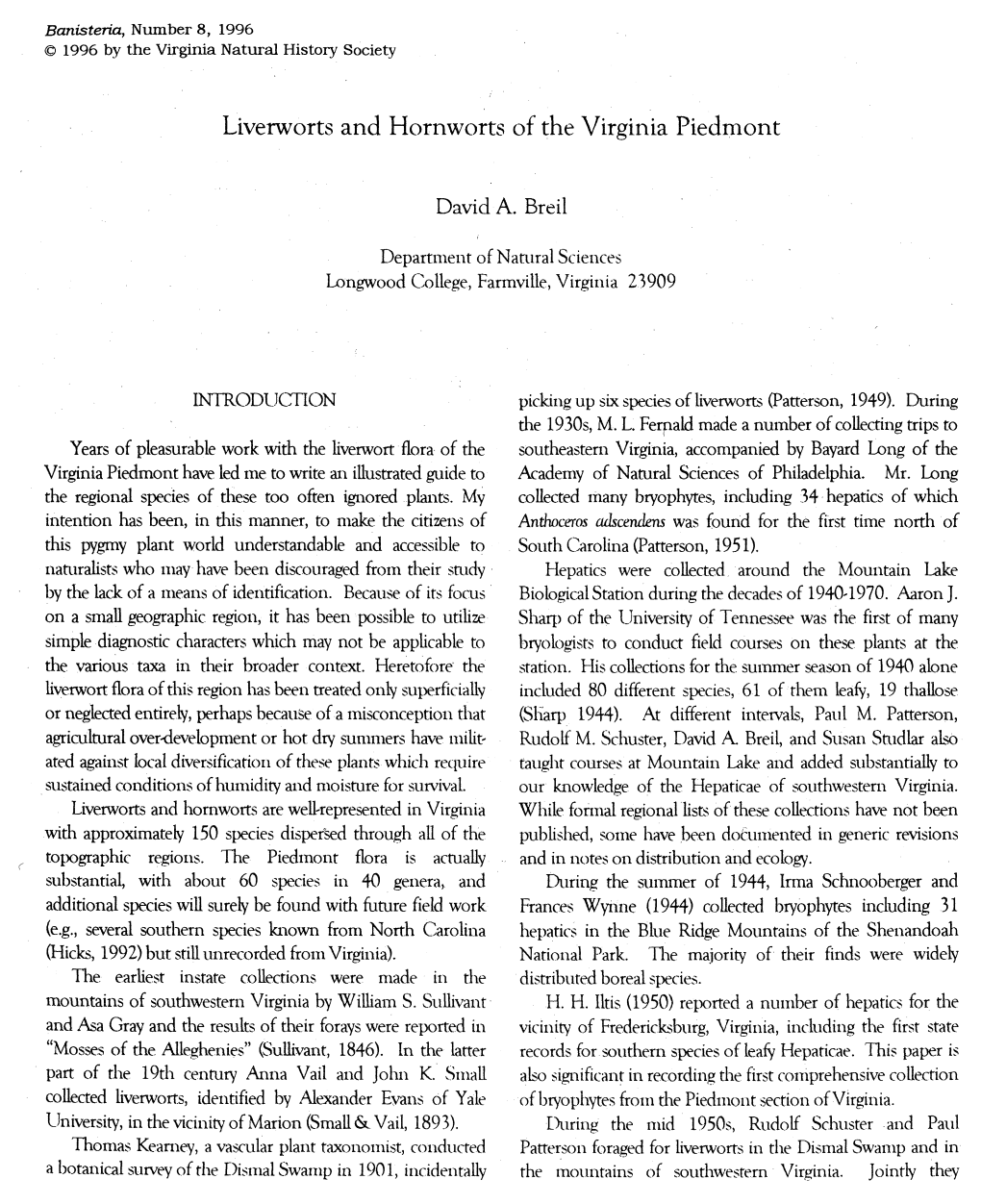 Liverworts and Hornworts of the Virginia Piedmont