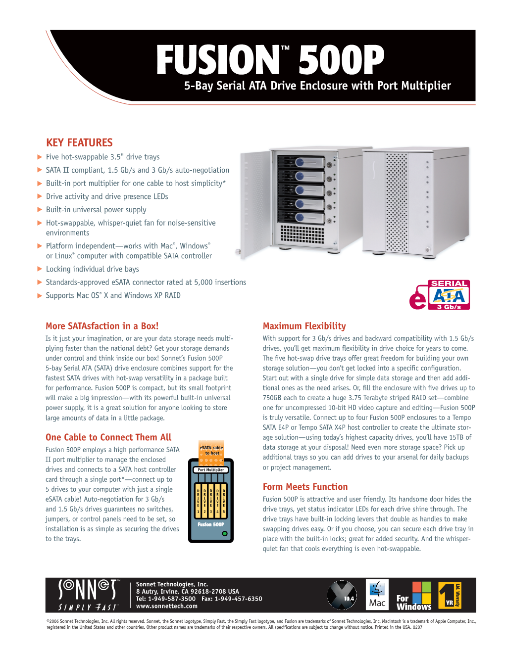 FUSION™ 500P 5-Bay Serial ATA Drive Enclosure with Port Multiplier