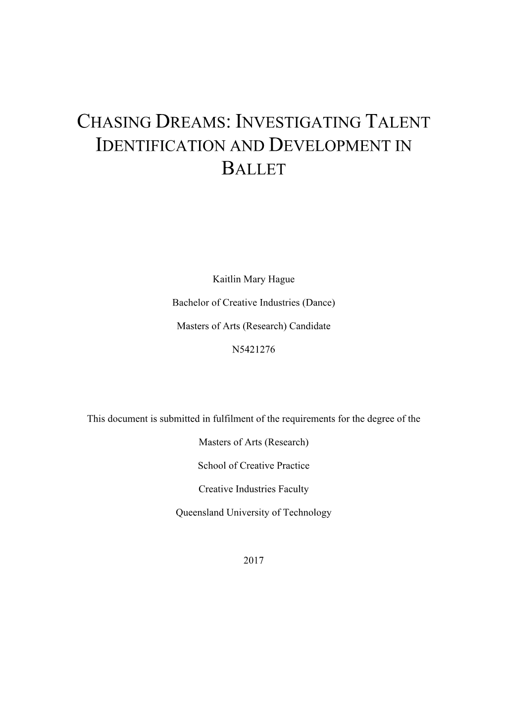 Investigating Talent Identification and Development in Ballet