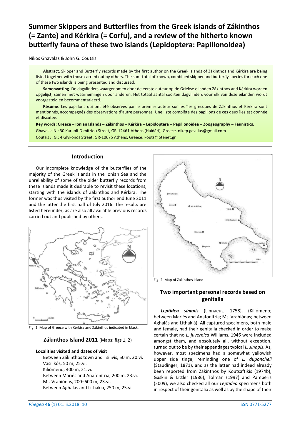 Corfu), and a Review of the Hitherto Known Butterfly Fauna of These Two Islands (Lepidoptera: Papilionoidea)