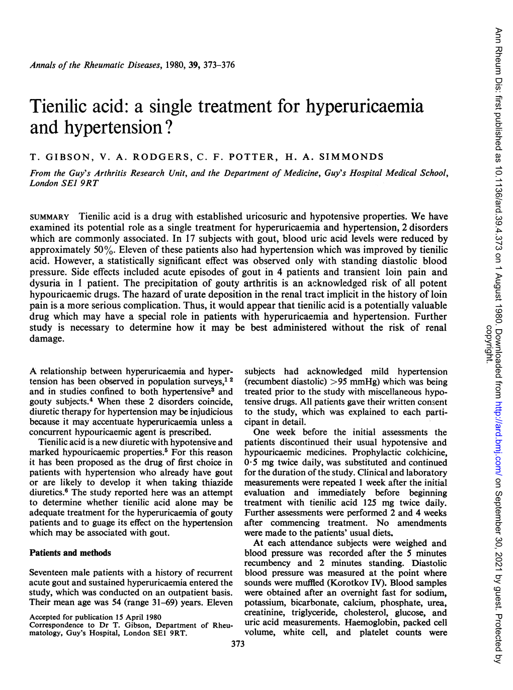 Tienilic Acid: a Single Treatment for Hyperuricaemia and Hypertension?