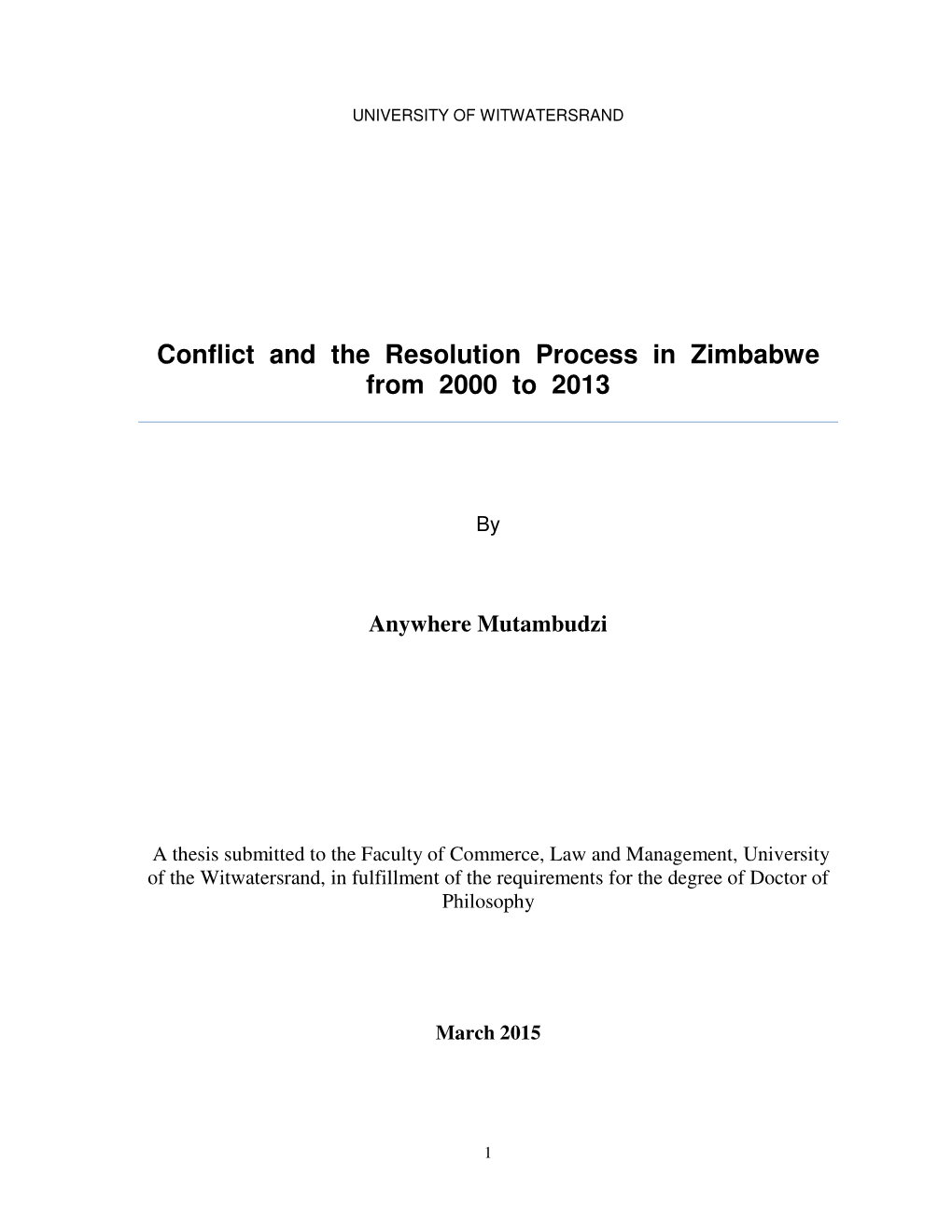 Conflict and the Resolution Process in Zimbabwe from 2000 to 2013