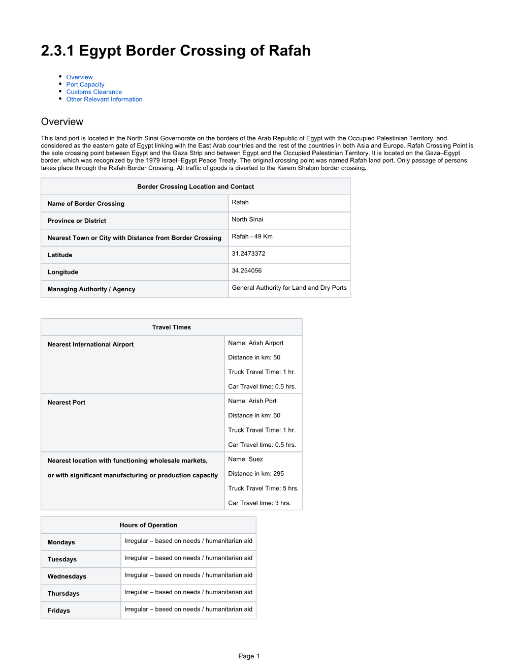 2.3.1 Egypt Border Crossing of Rafah