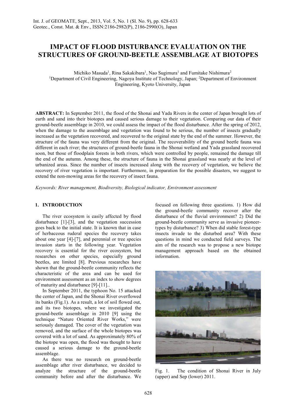 Impact of Flood Disturbance Evaluation on the Structures of Ground-Beetle Assemblage at Biotopes