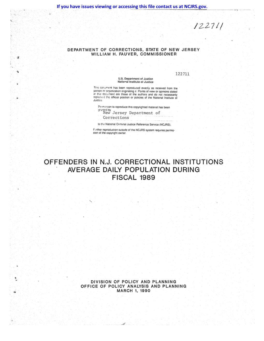 Off·Enders in N.J. Correctional Institutions Average Daily Population During Fiscal 1989